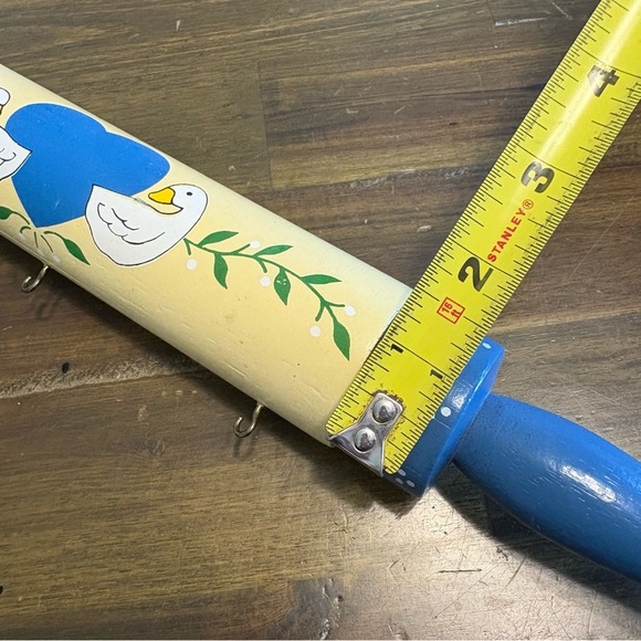 Vintage Duck Hand Painted Rolling Pin Wall Hanging Hooks Blue Cottagecore Granny - Picture 6 of 7
